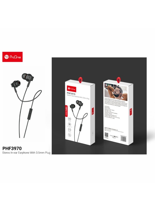 ProOne PHF3970 Handsfree - Black - Hands-Free Wired-In Earphones with Mic and Volume Control, Noise Isolation for Crystal-Clear Audio and Effortless Connectivity - Half In-ear Headset 3.5mm Jack - Image 3